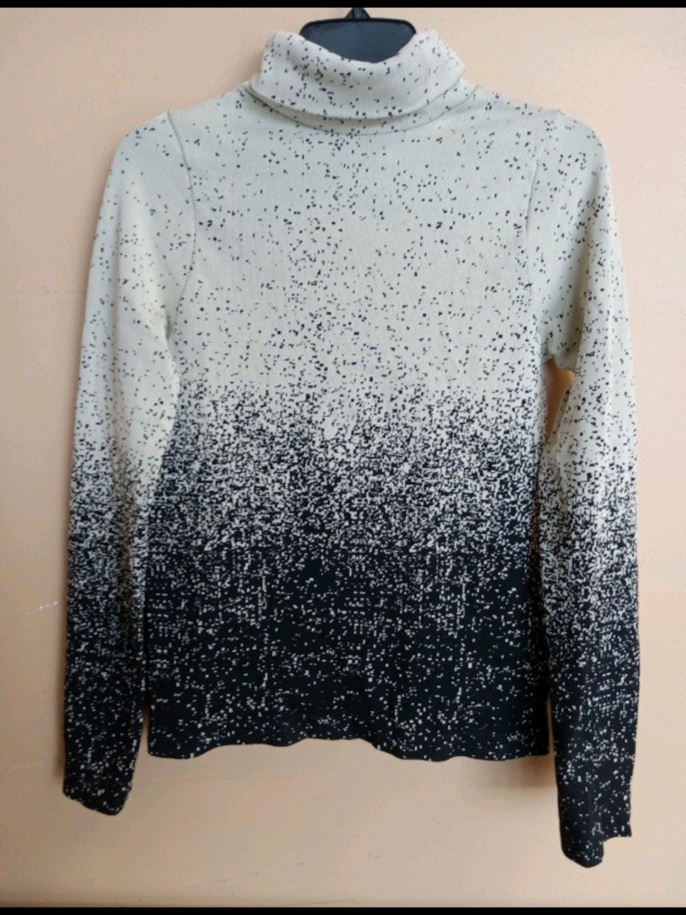 Sage Speckled Ombre Turtleneck Sweater - Black and White
